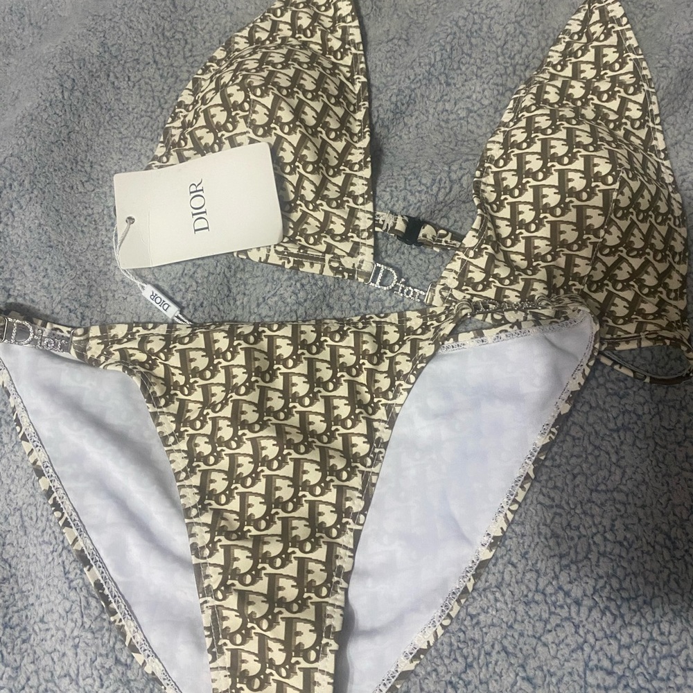 Dior Swim | Dior Oblique Bikini Nwt | Color: Cream/Tan | Size: M |